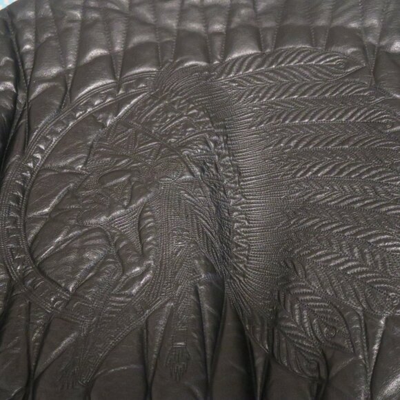 VTG 90s Max USA Leather Jacket Patterned Indian Head Cherokee Native American XL - Picture 2 of 9